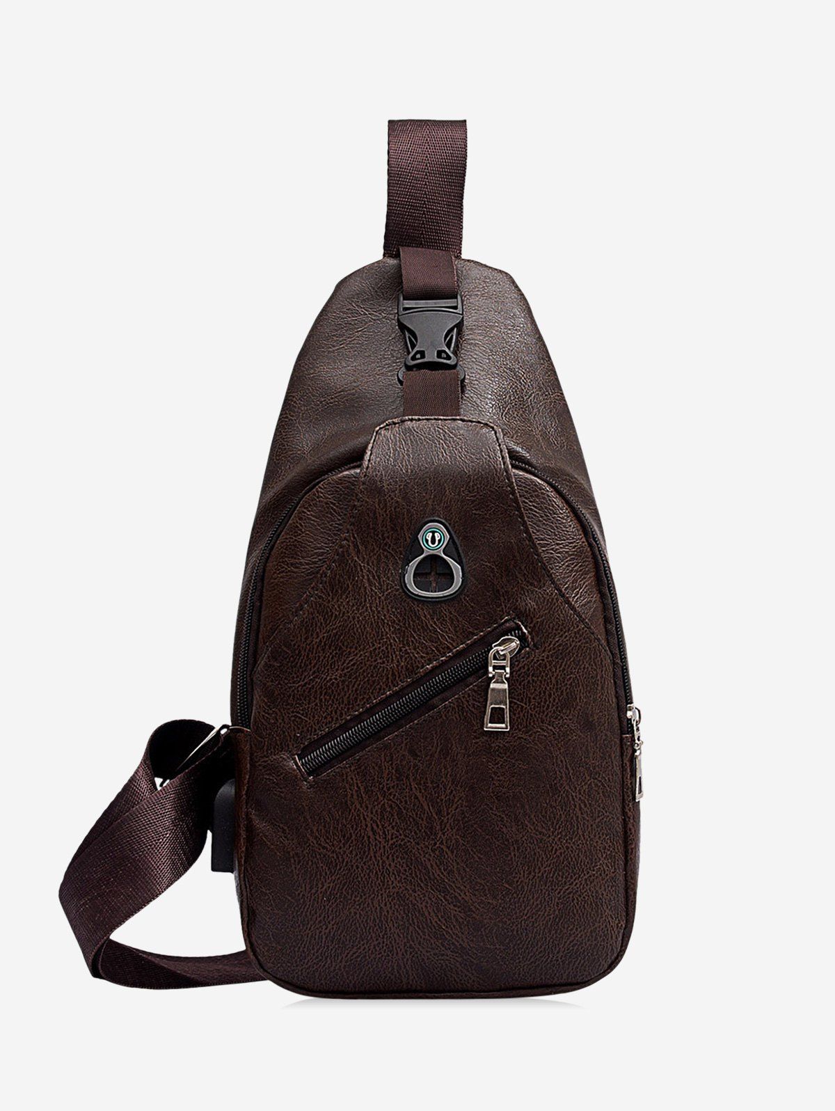 

Retro PU Zipper Crossbody Bag, Deep coffee
