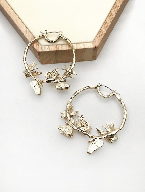 

Carved Butterfly Alloy Hoop Earrings, Golden