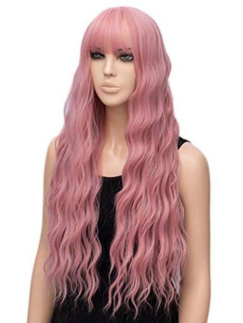 

Long Full Bang Wavy Heat Resistant Fiber Synthetic Wig, Pink