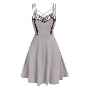 

Lace Insert Crisscross Flare Dress, Light gray