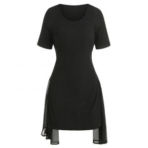 

Side Zipper Chiffon Panel Knitted Dress, Black