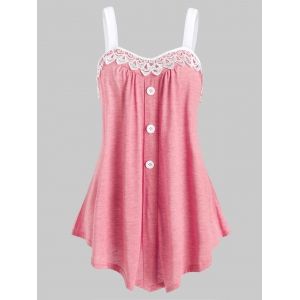 

Lace Panel Button Embellished Casual Tank Top, Light pink