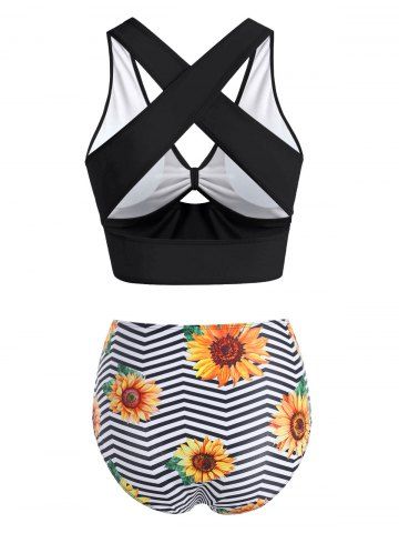 

Sunflower Zig Zag Tied Criss Cross Tankini Swimwear, Black
