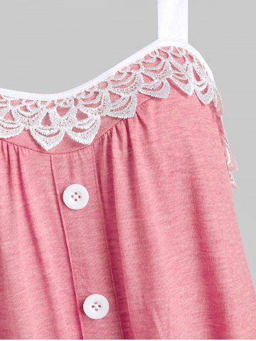 Lace Panel Button Embellished Casual Tank Top
