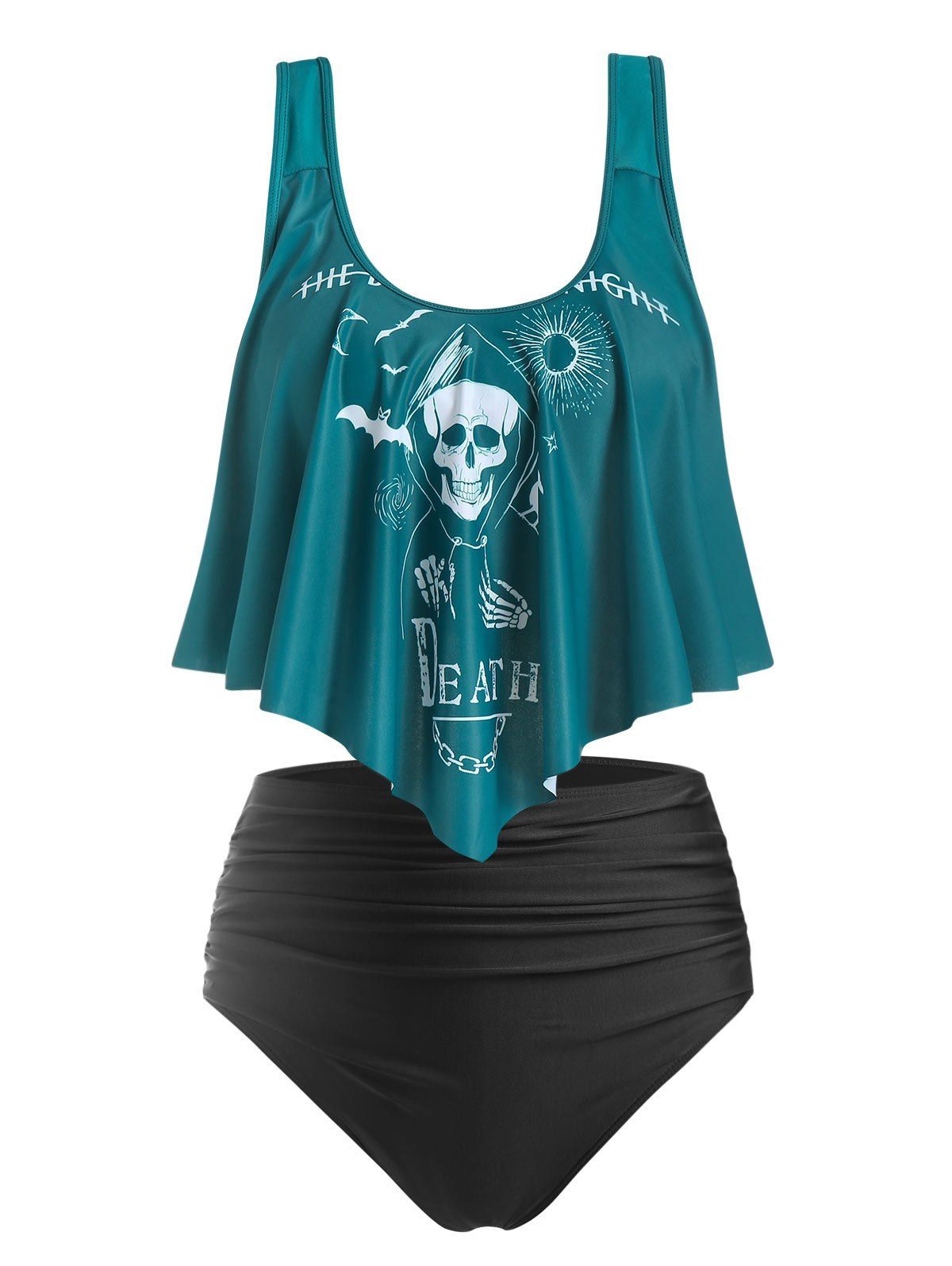 

Skull Graphic Padded High Waist Tankini Swimwear, Deep green