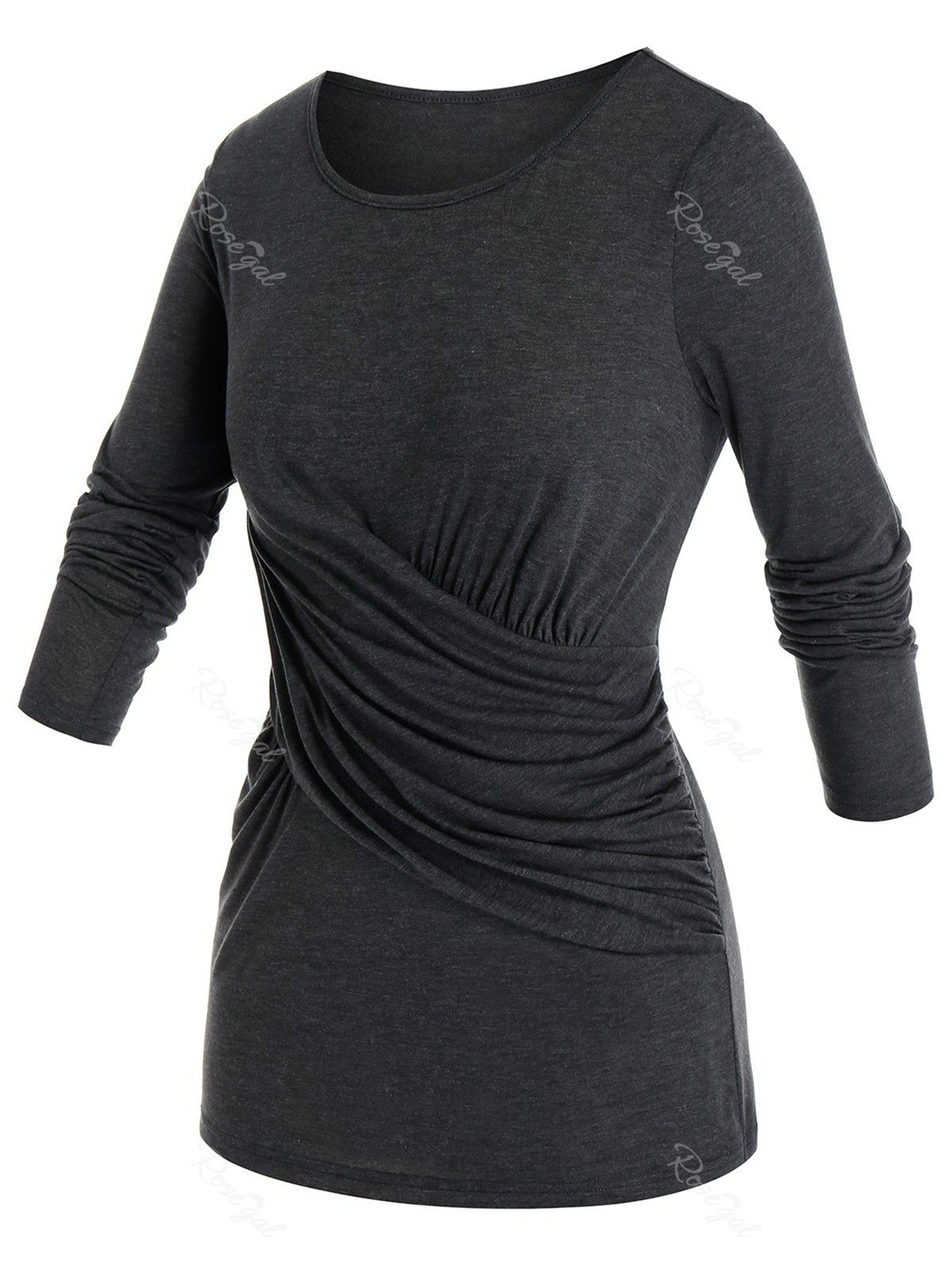 

Plus Size Front Oblique Ruched T-shirt, Black