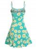 Sunflower Print Ruched Mini Cami Dress -  