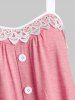 Lace Panel Button Embellished Casual Tank Top -  