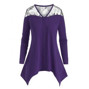 

Plus Size Handkerchief Mesh Insert T Shirt, Concord