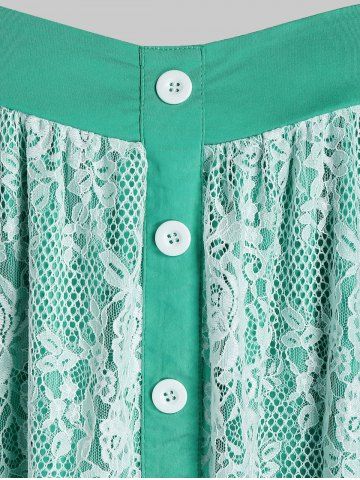 

Plus Size Mesh Button Tunic Tank Top, Dark turquoise