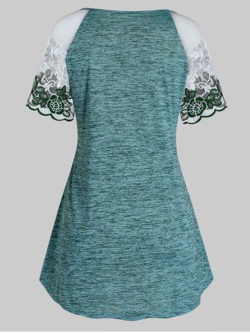 

Plus Size Lace Panel Lace-Up T Shirt, Medium aquamarine