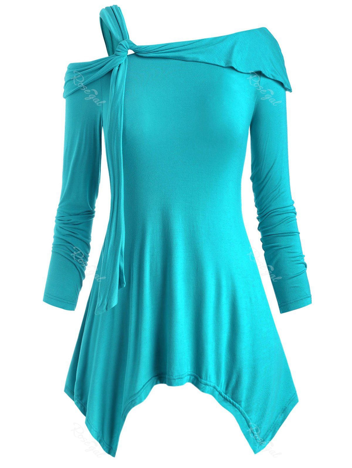 

Tie Cold Shoulder Handkerchief Plus Size Top, Blue