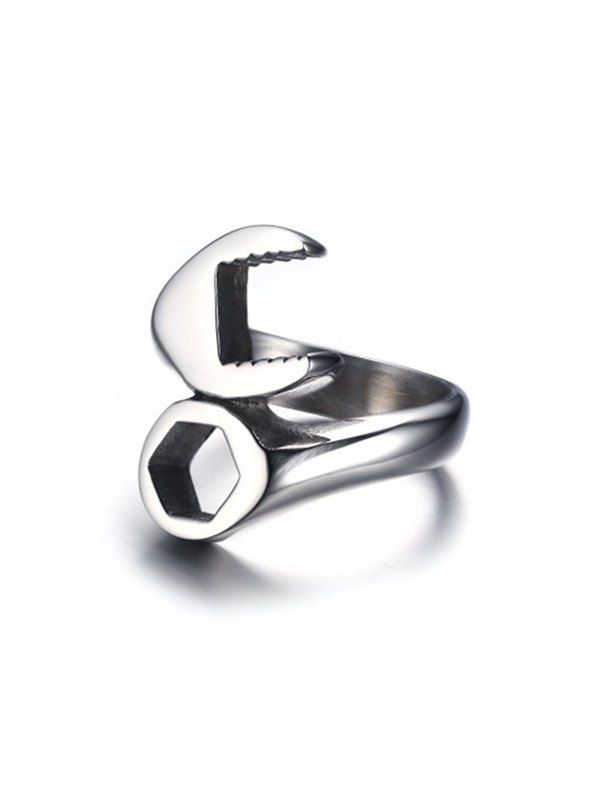 

Wrench Design Hollow Stainless Steel Ring, Silver