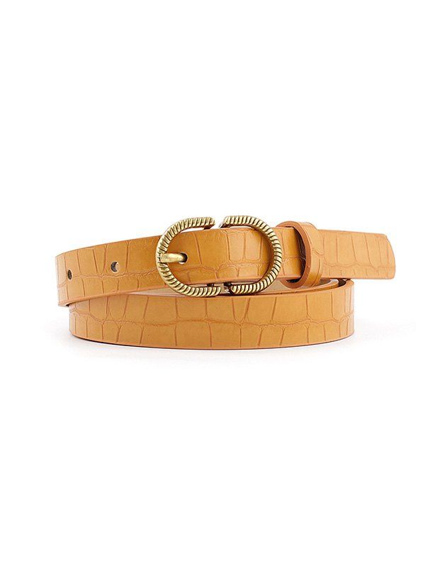 

Animal Embossed Leather Buckle Belt, Deep yellow