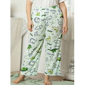 

Plus Size Cartoon Animal Print Pajama Pants, Light green