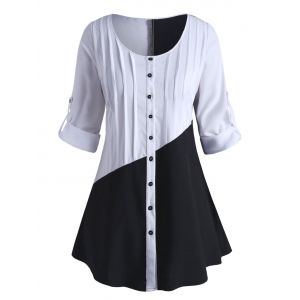 

Plus Size Colorblock Roll Up Sleeve Blouse, Black