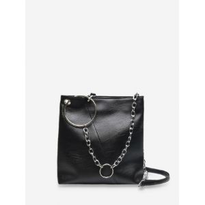 

O-ring Chain Leather Crossbody Bag, Black