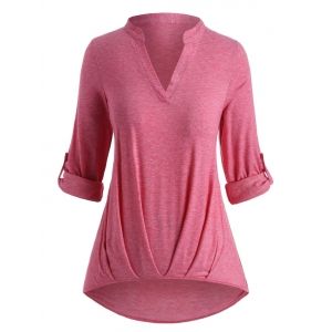 

Plus Size Ruched Hem Roll Up Sleeve T Shirt, Light pink