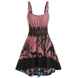 

Sleeveless Animals Print Lace Panel Gothic Sweater Dress, Bean red