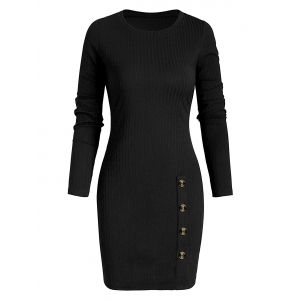 

Long Sleeve Mock Button Sheath Dress, Black