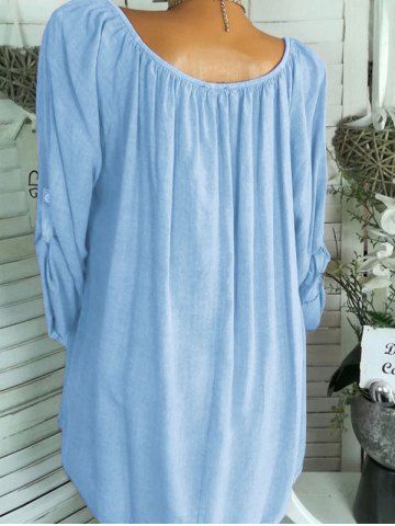 

Plus Size Lace Guipure Roll Up Sleeve Blouse, Light blue