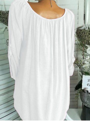 

Plus Size Lace Guipure Roll Up Sleeve Blouse, White