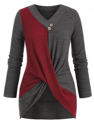 Plus Size Bicolor Two Tone Twisted Ribbed Sweater