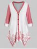 Plus Size Button Up Roll Up Sleeves Handkerchief Blouse -  