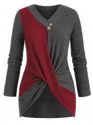 Plus Size Bicolor Two Tone Twisted Ribbed Sweater -  