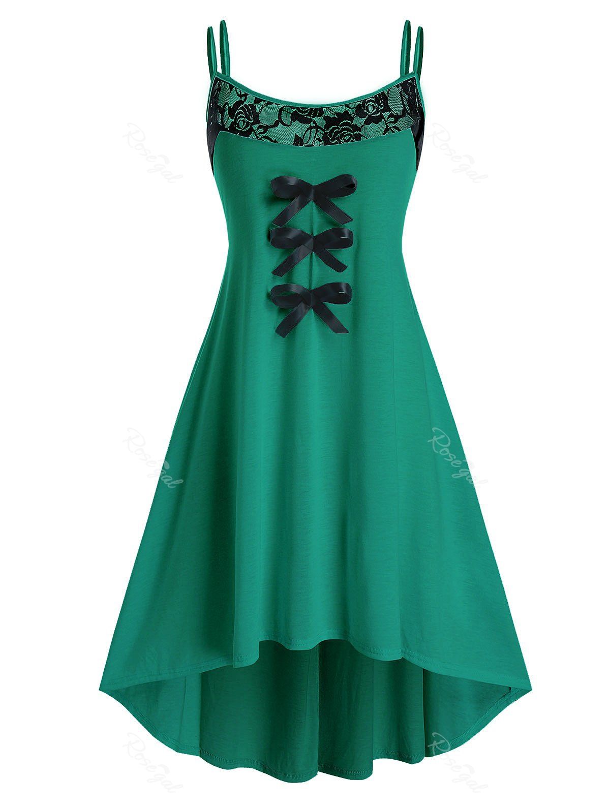 

Plus Size High Low Bowknot Spaghetti Strap Dress, Dark turquoise