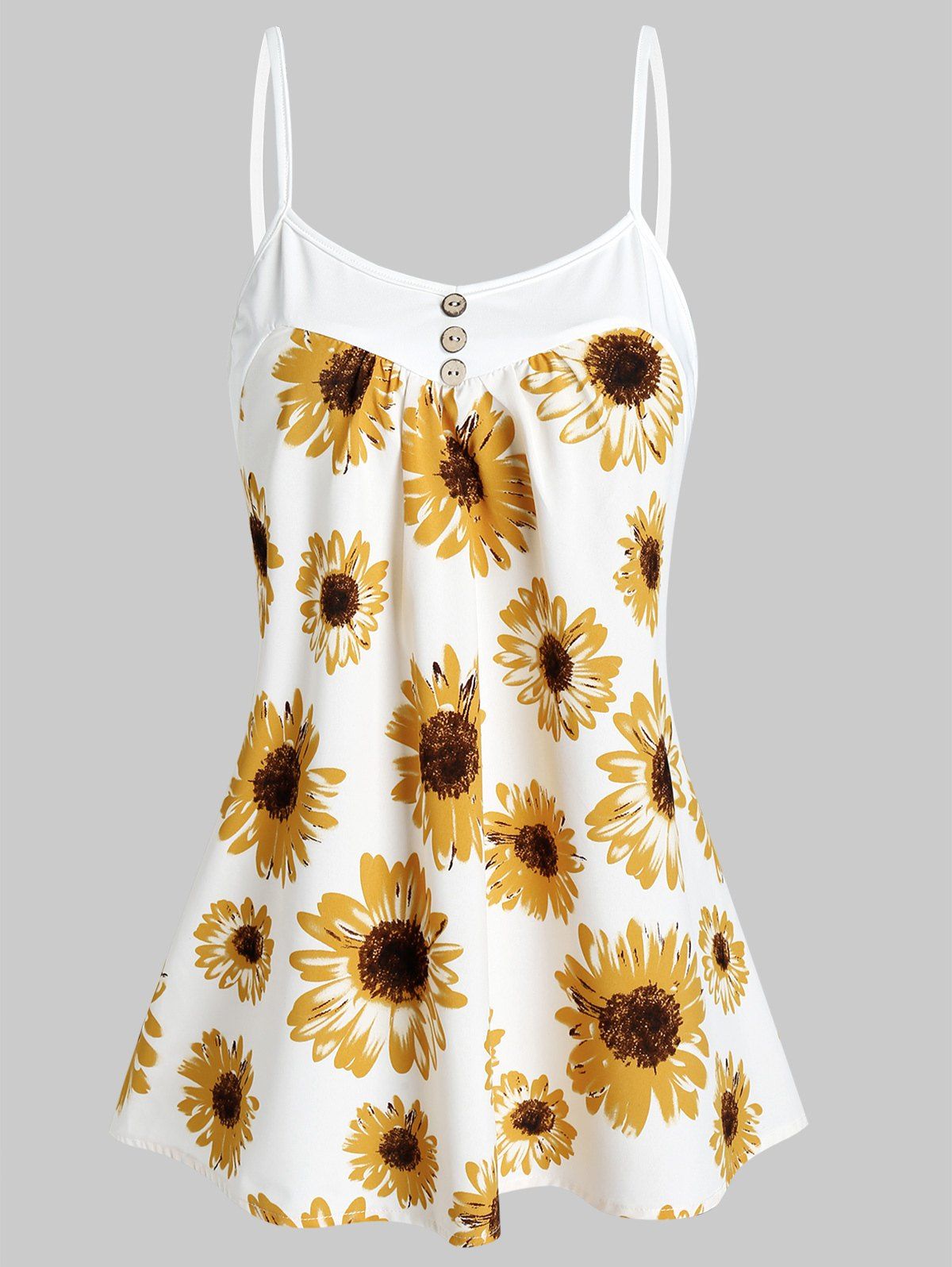 

Sunflower Print Mock Button Cami Tank Top, White