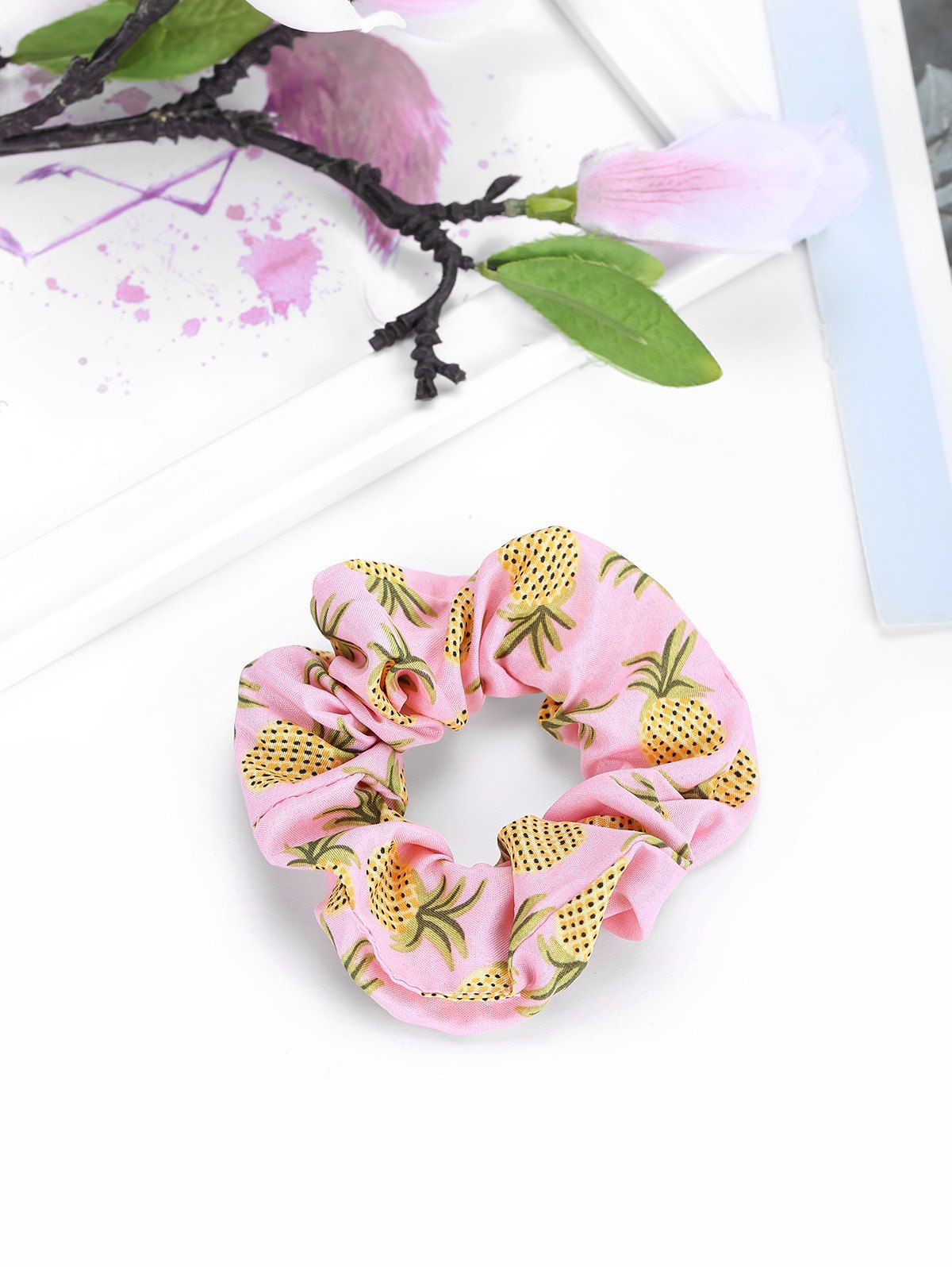

Pineapple Pattern Fabric Elastic Scrunchy, Sakura pink