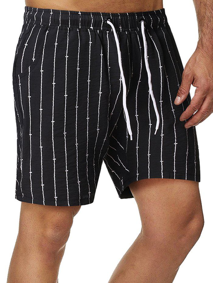 

Stripes Pattern Drawstring Shorts, Black