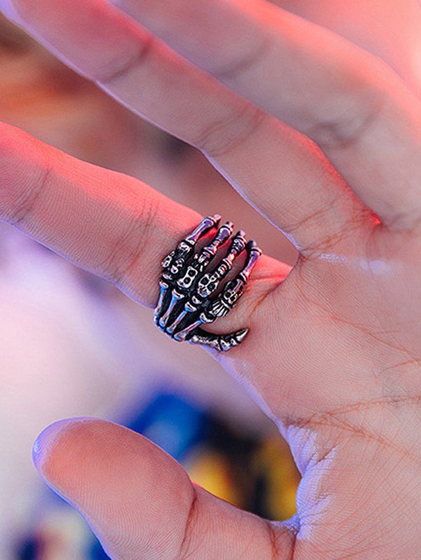 

Punk Skeleton Hand Bone Hollow Ring, Black