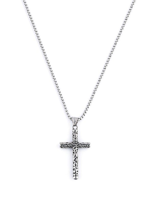 

Retro Carved Cross Pendant Chain Necklace, Silver