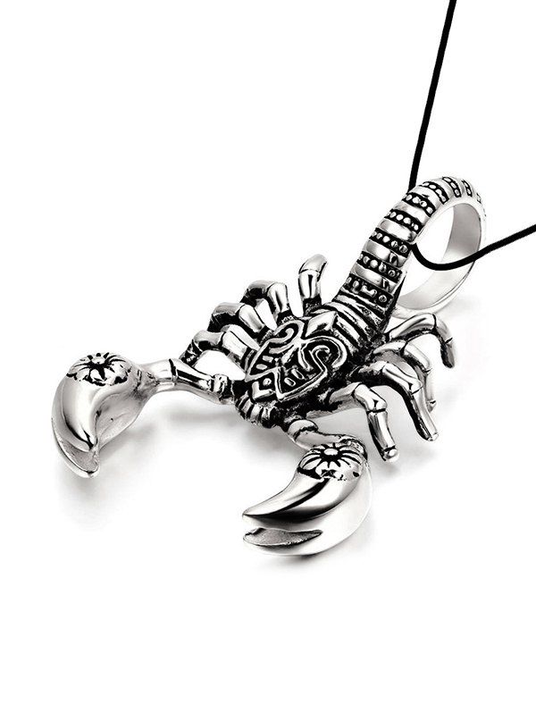 

Carved Scorpion Leather Cord Clavicle Necklace, Silver