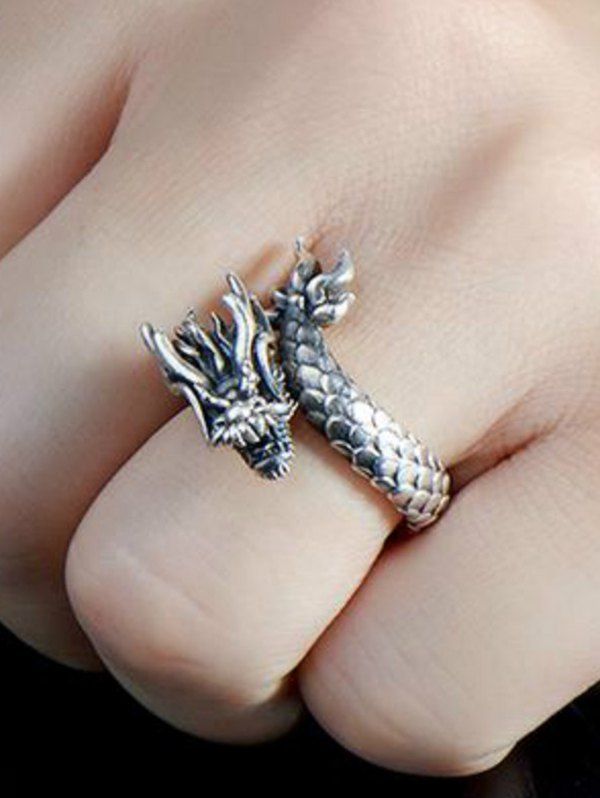 

Carved Dragon Shape Opening Ring, Gunmetal
