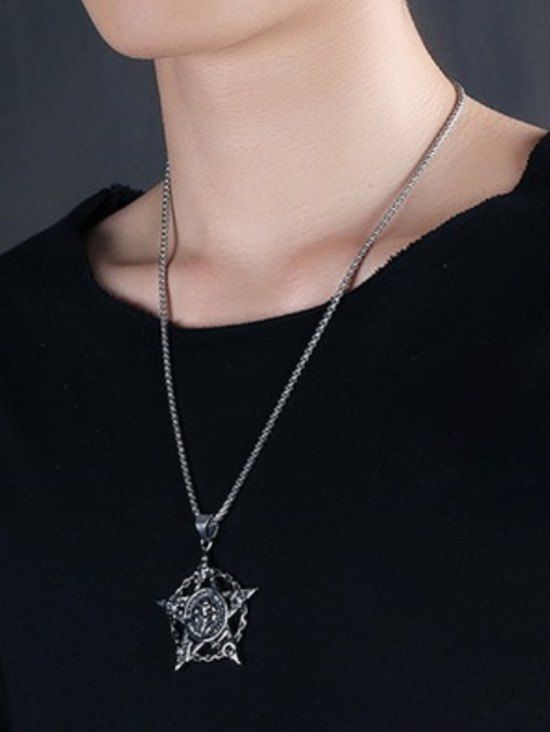 

Skull Star Hollow Out Pendant Necklace, Silver