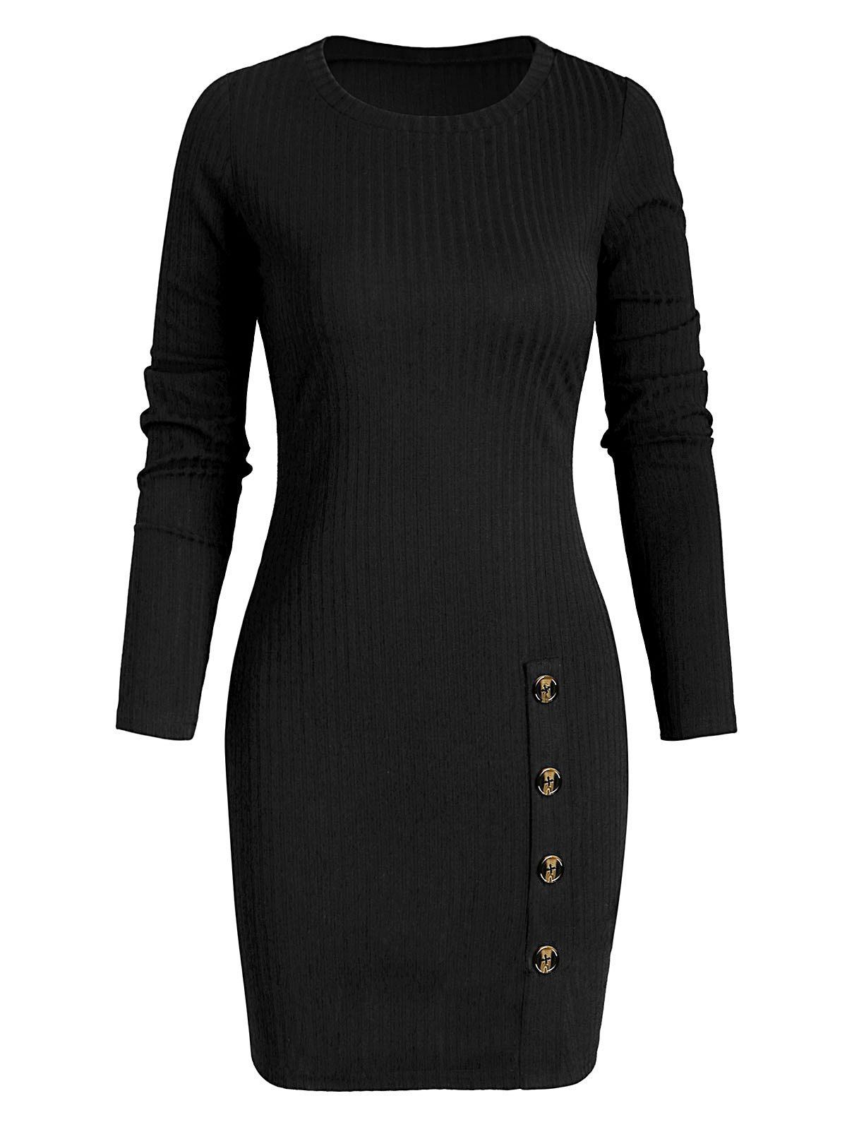 

Long Sleeve Mock Button Sheath Dress, Black