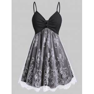 

Plus Size Lace Overlay Cami Flare Dress, Black