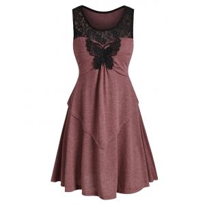 

Lace Insert Butterfly Applique Mini Dress, Deep red