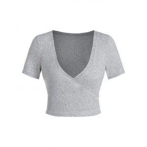 

Plunge Neck Cropped Surplice T-shirt, Light gray