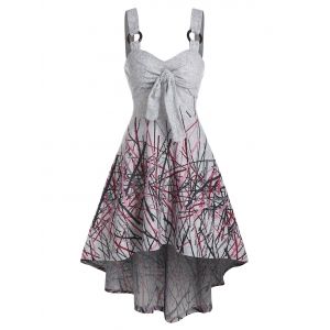 

Knot Front Lines Pattern High Low Sweater Dress, Light gray