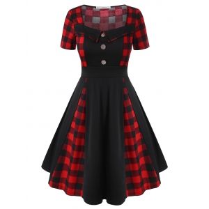 

Plus Size Plaid Fit and Flare Dress, Black