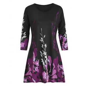 

Plus Size Floral Three Quarter Sleeve Tunic Top, Purple