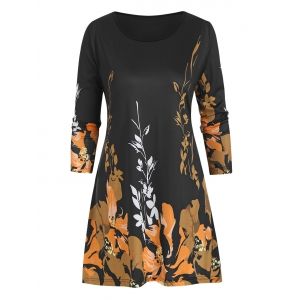 

Plus Size Floral Three Quarter Sleeve Tunic Top, Deep yellow