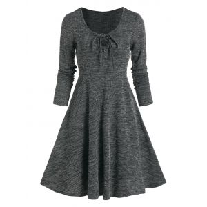 

Lace Up Knitted Long Sleeve Mini Dress, Ash gray
