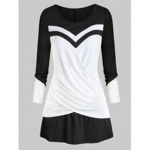 

Plus Size Crossover Colorblock T Shirt, Black