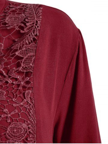 

Plus Size Roll Up Sleeve Lace Crochet Shirt, Deep red