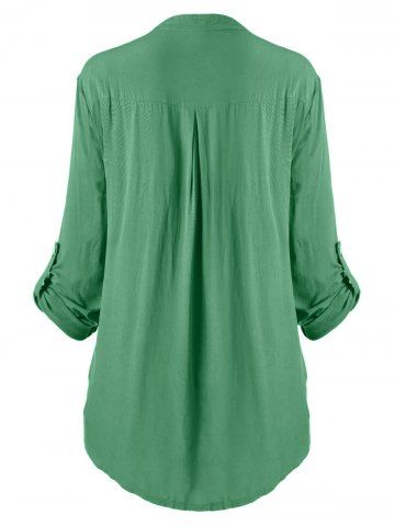 

Plus Size Roll Up Sleeve Lace Crochet Shirt, Light green